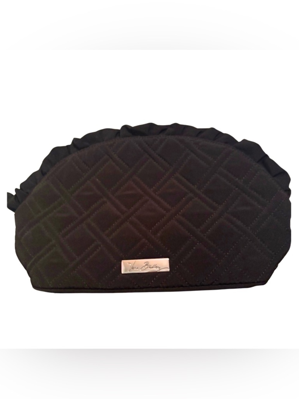 Vera Bradley Black Quilted Ruffle Cosmetic | Geometric Interior | EUC | Retired